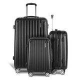 Wanderlite 3 Set Luggage 20-24-28 Inch with Zipper Lock Carry On Hard Shell Travel Suitcase Luggage Case Black - Side View