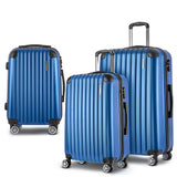 Wanderlite 3 Set Luggage 20-24-28 Inch with Zipper Lock Carry On Hard Shell Travel Suitcase Luggage Case Blue - Low Angle