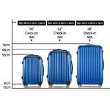 Wanderlite 3 Set Luggage 20-24-28 Inch with Zipper Lock Carry On Hard Shell Travel Suitcase Luggage Case Blue - Front View