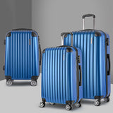 Wanderlite 3 Set Luggage 20-24-28 Inch with Zipper Lock Carry On Hard Shell Travel Suitcase Luggage Case Blue - Close-Up Angle