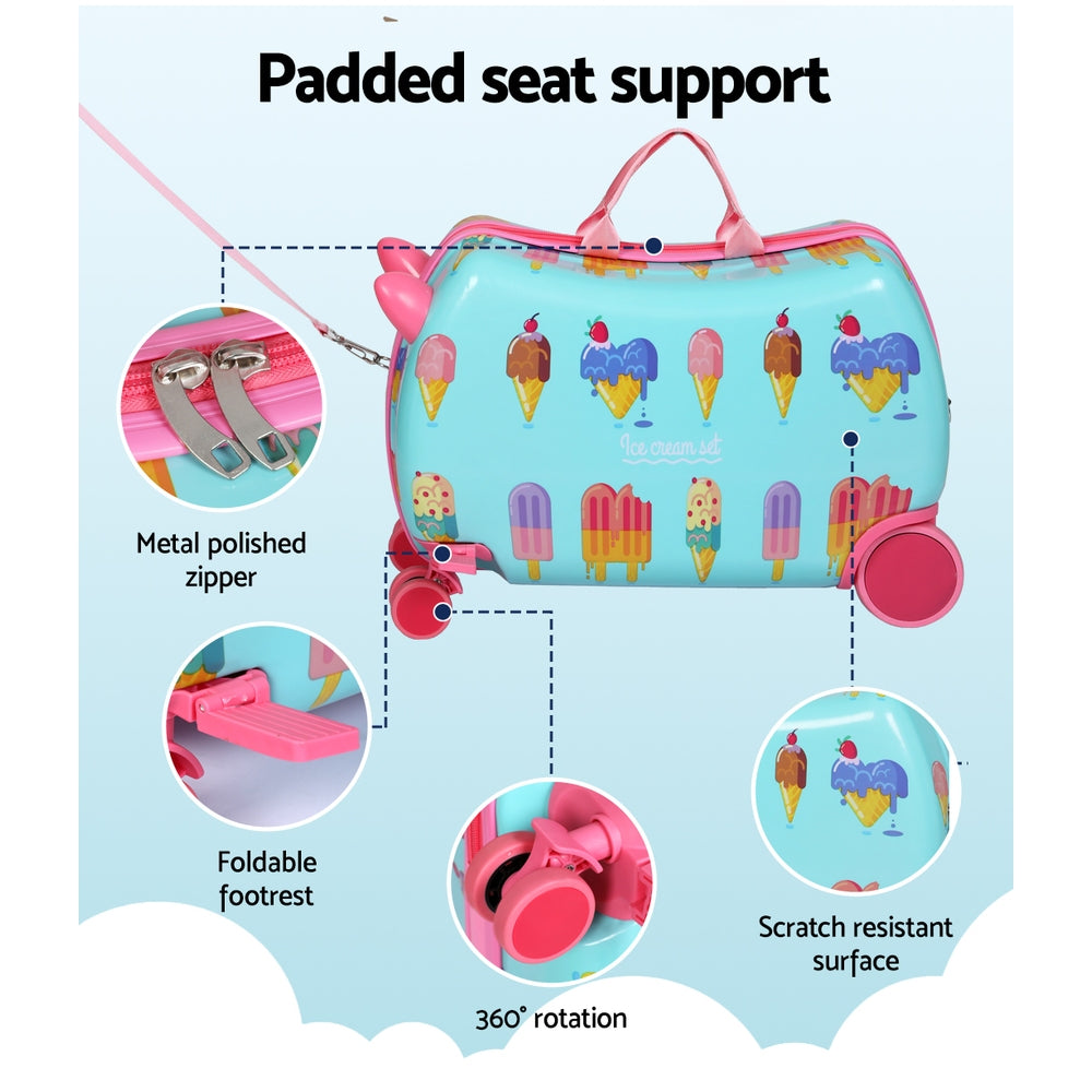 Wanderlite 17 Kids Ride On Luggage Children Suitcase Trolley Travel Ice Cream