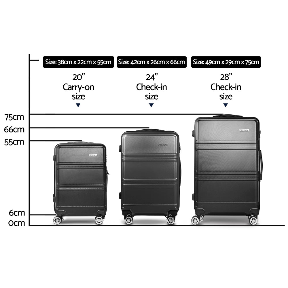 Wanderlite 3Set 20-24-28 Inch Luggage with TSA Lock Spinner Travel Suitcase Carry On Hard Shell Lugg