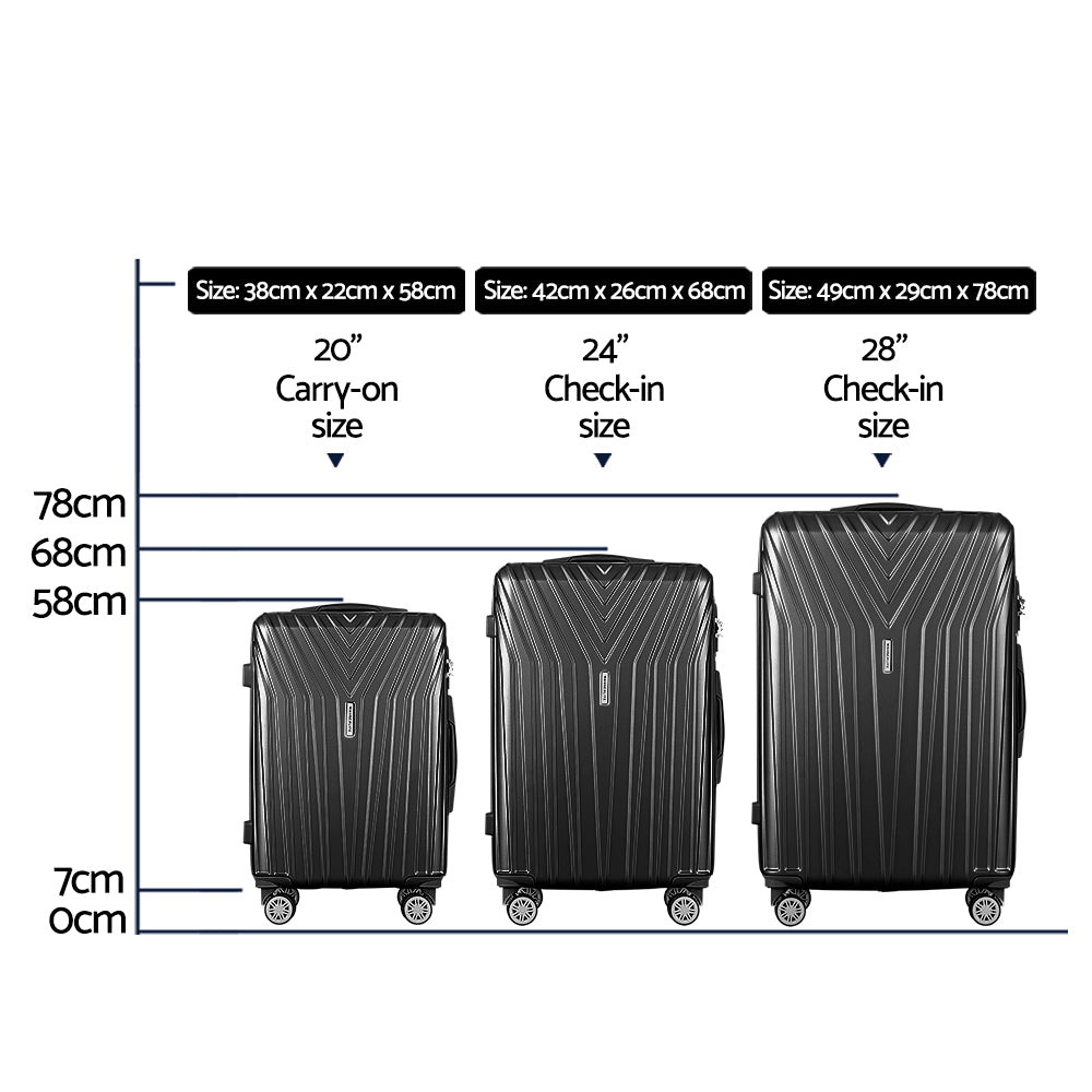 Wanderlite 3 Set Luggage 20-24-28 Inch Suitcase with TSA Lock Carry On Hard Shell Travel Luggage Org
