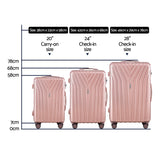 Wanderlite 3 Set Luggage 20-24-28 Inch Suitcase with TSA Lock Carry On Hard Shell Travel Luggage Organiser Case Pink - Front View