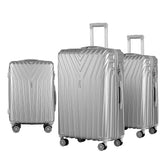 Wanderlite 3 Set Luggage 20-24-28 Inch Suitcase with TSA Lock Carry On Hard Shell Travel Luggage Organiser Case Silver - Low Angle