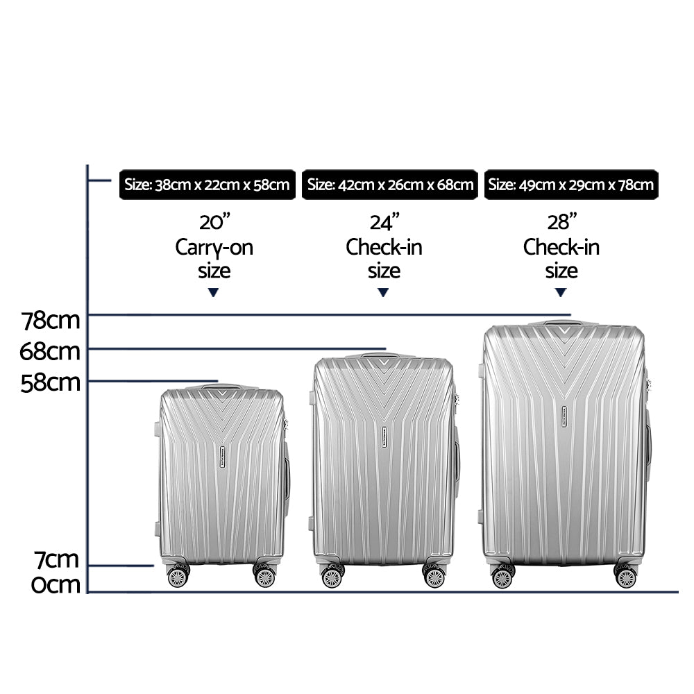 Wanderlite 3 Set Luggage 20-24-28 Inch Suitcase with TSA Lock Carry On Hard Shell Travel Luggage Org