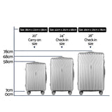 Wanderlite 3 Set Luggage 20-24-28 Inch Suitcase with TSA Lock Carry On Hard Shell Travel Luggage Organiser Case Silver - Front View