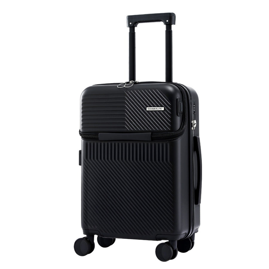 Wanderlite 20" Luggage Suitcase Front Pocket Travel Carry On TSA Black