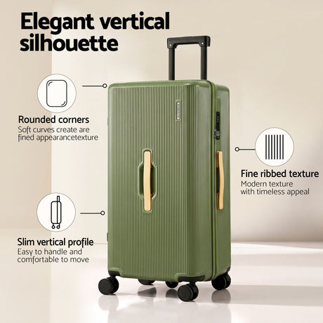 Wanderlite 28" Modern Vertical Trunk Luggage Suitcase Travel 5 Wheels Type-C TSA Olive Green, image 4