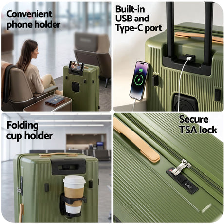 Wanderlite 28" Modern Vertical Trunk Luggage Suitcase Travel 5 Wheels Type-C TSA Olive Green, image 6