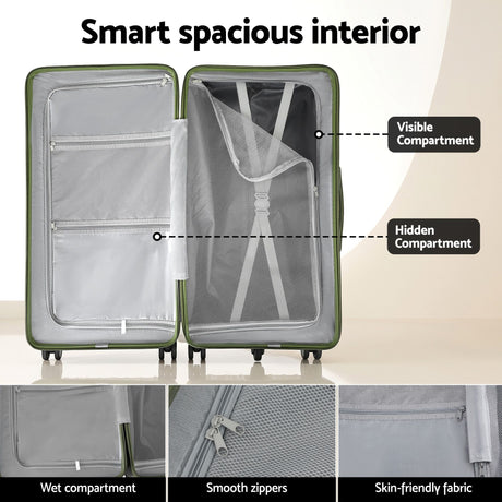 Wanderlite 28" Modern Vertical Trunk Luggage Suitcase Travel 5 Wheels Type-C TSA Olive Green, image 8