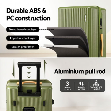 Wanderlite 28" Modern Vertical Trunk Luggage Suitcase Travel 5 Wheels Type-C TSA Olive Green, image 9