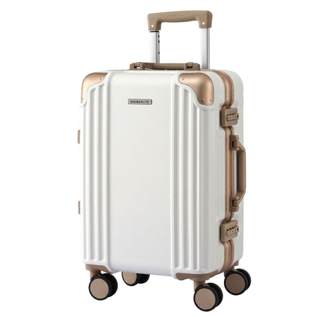 Wanderlite 20 inch white and gold aluminium frame carry on suitcase