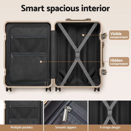 Wanderlite 20 inch white and gold aluminium frame carry on suitcase, image 8