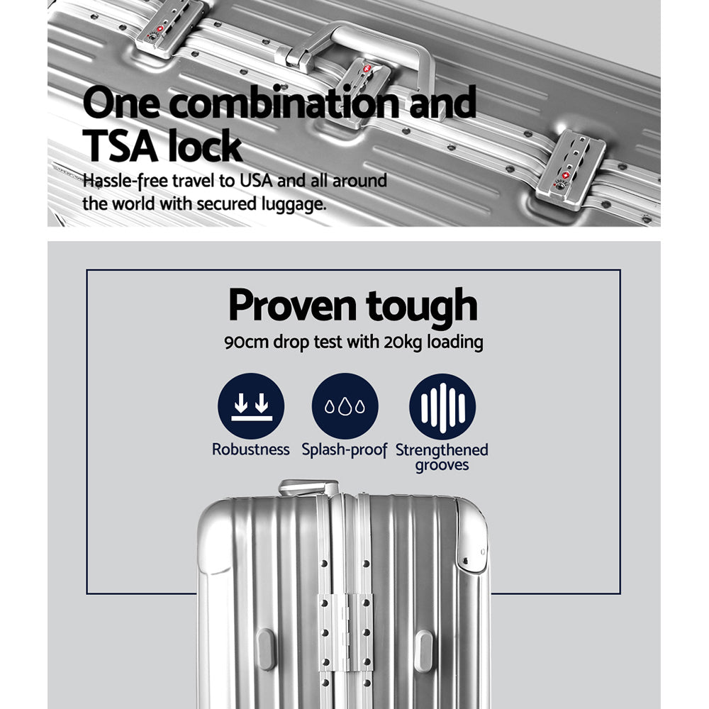 Wanderlite 28 Inch Luggage with TSA Lock Stainless�Steel�Wrapped�Corners Hard Shell Travel Suitcase