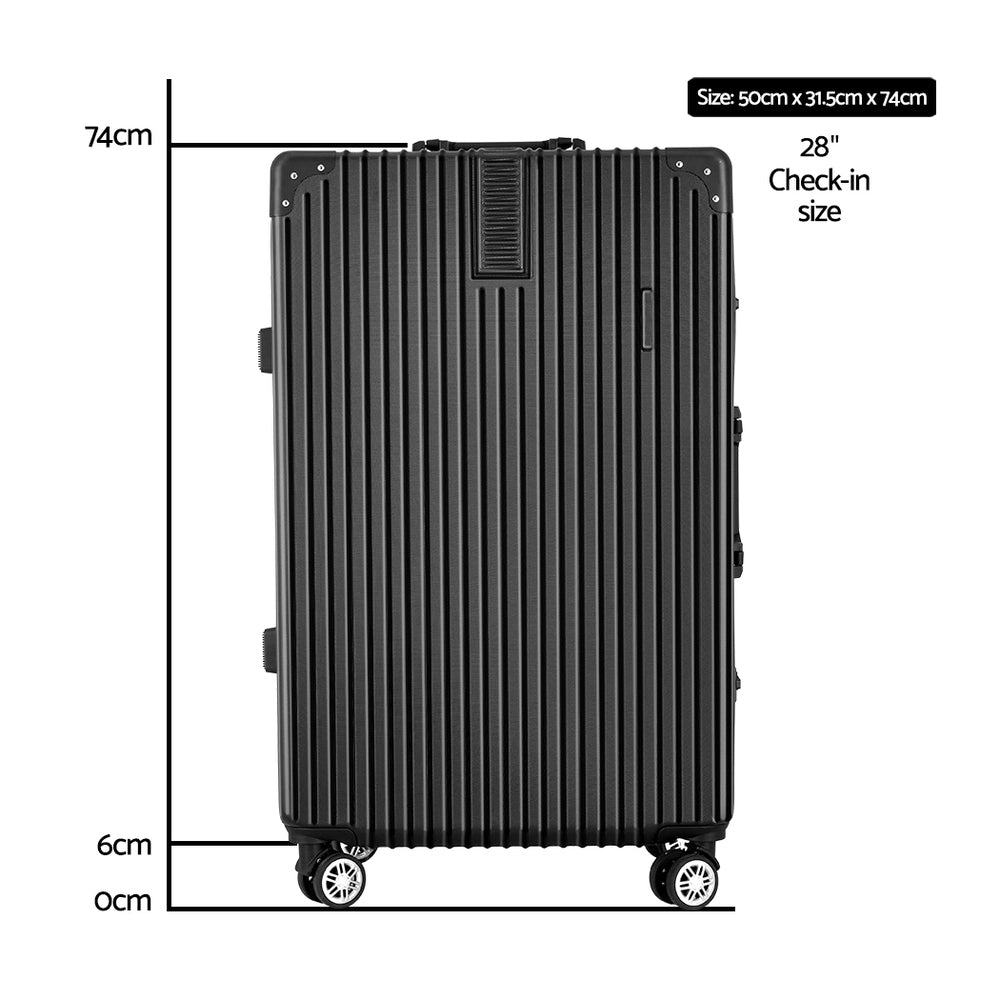 Wanderlite 28 Inch Luggage with TSA Lock Stainless?Steel?Wrapped?Corners Hard Shell Travel Suitcase Luggage Case Black