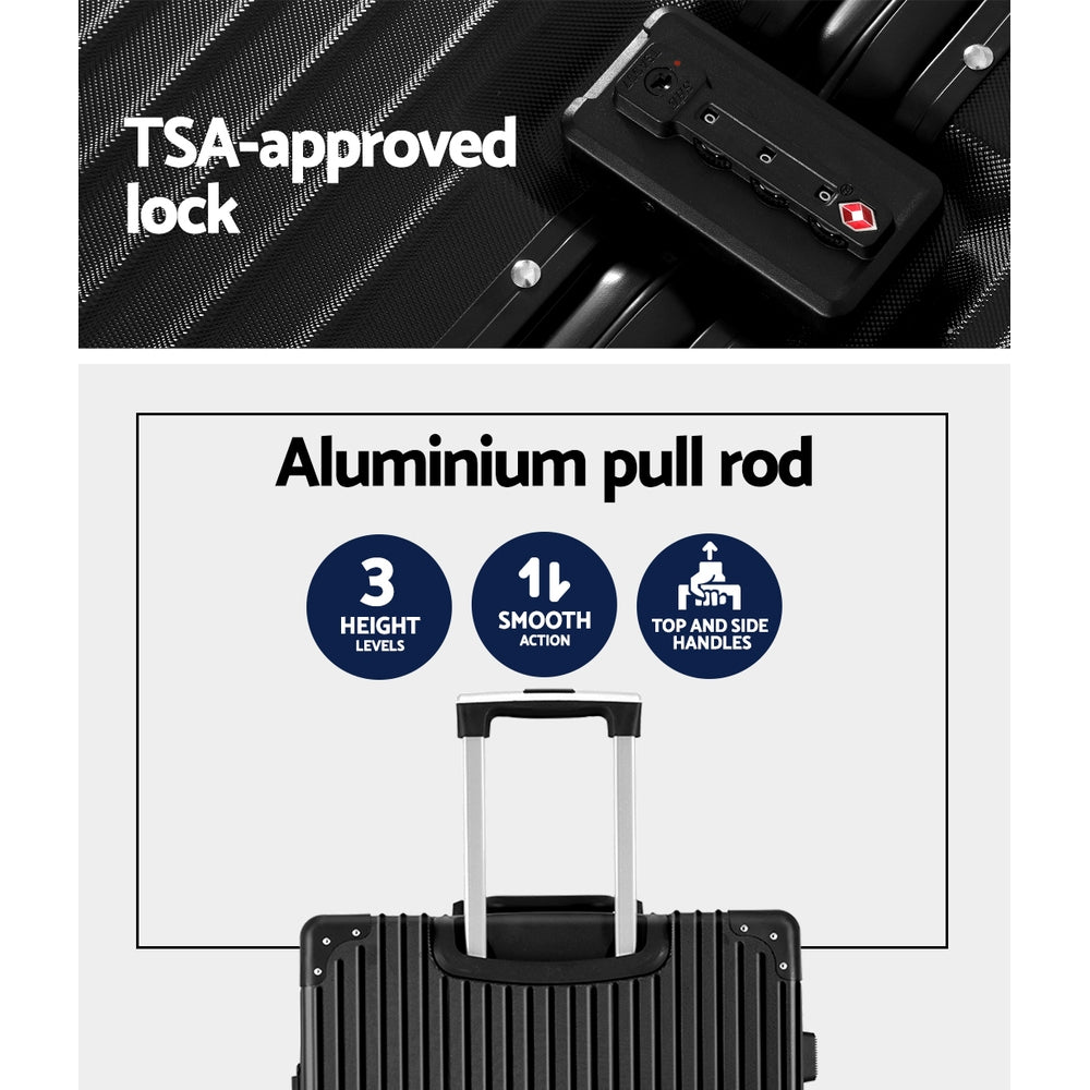 Wanderlite 28 Inch Luggage with TSA Lock Stainless?Steel?Wrapped?Corners Hard Shell Travel Suitcase Luggage Case Black