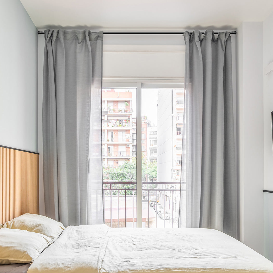 Marlow Black Curtain Rod Steel Quiet Rail Pole Pommel Set Extendable-1954802388346998789