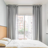 Marlow Black Curtain Rod Steel Quiet Rail Pole Pommel Set Extendable - Rear View