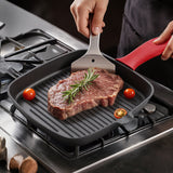 Toque Cast Iron Square Grill Pan with Spouts Cookware - Close-Up Angle