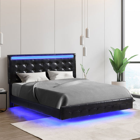 Levede  Floating Bed Frame Queen with Headboard LED Lights Mattress Base-2018816893917466630