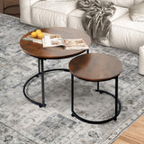 Levede Round Nesting Table Coffee Table Wood Side Table - Rear View