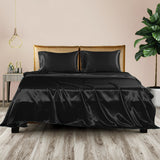 DreamZ Silky Satin Sheets Fitted Flat Queen Black - Rear View