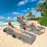 Levede Foldable Beach Lounge Chairs with Face Hole Grey - Rear View