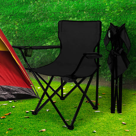 Levede Camping Chairs Folding Arm Foldable Black-2006733106232561670