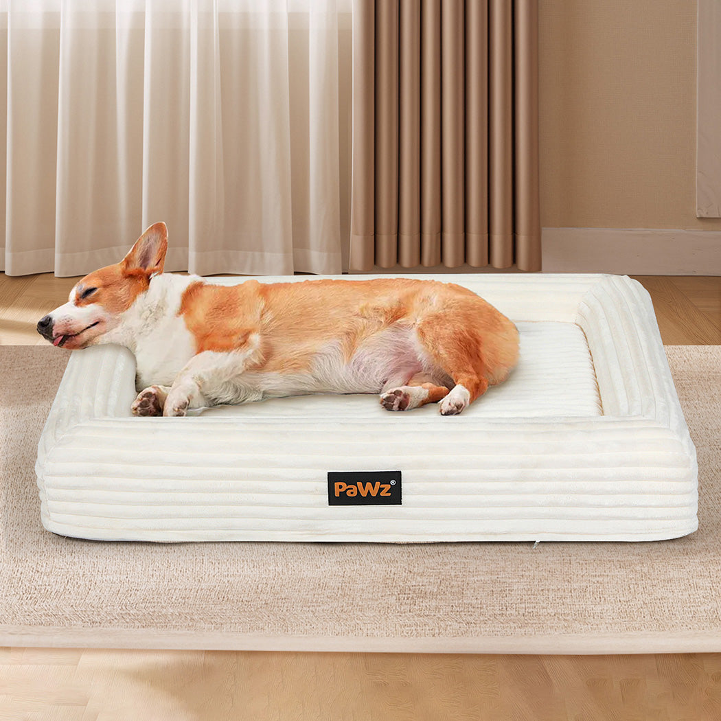 Pawz L Size Orthopedic Dog Bed with Corduroy Removable Cover Waterproof Washable Beige-1954802488926408708