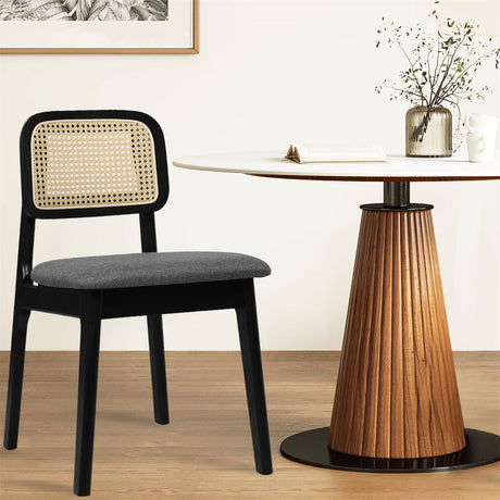 Levede 2x Dining Chair Wood Rattan Armless Black-1954802459050381318