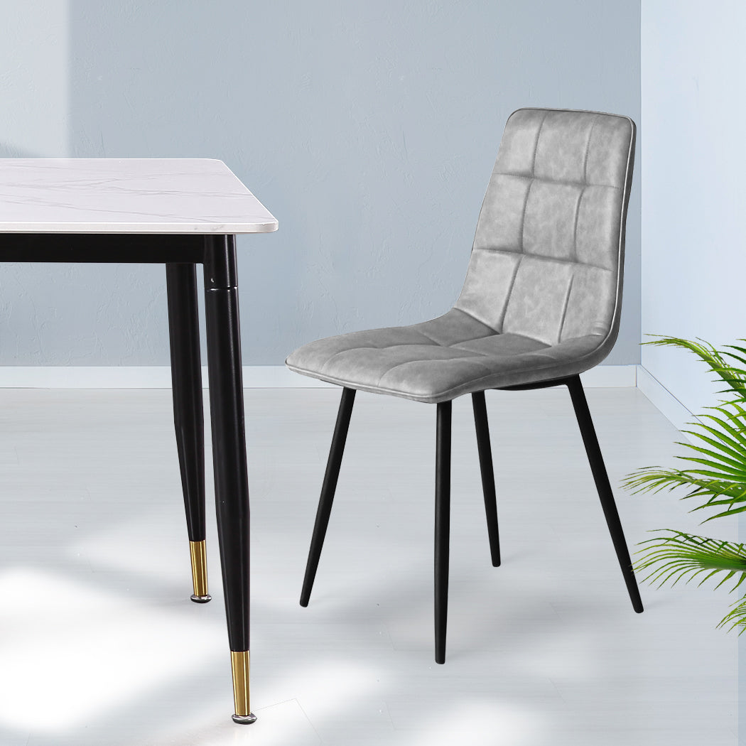 Levede 4x Dining Chairs Kitchen Chair Grey Faux Leather-2006733265016328198