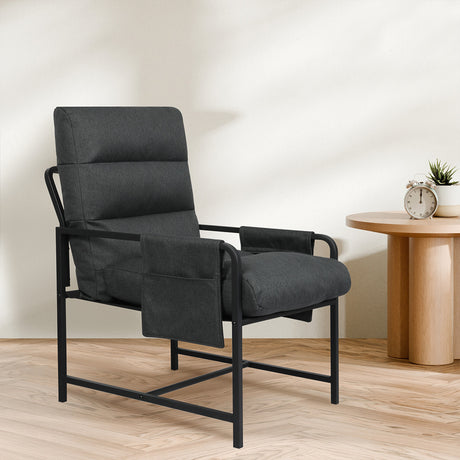 Levede Metal Framed Lounge Chair Linen in Dark Grey-2018816855514419201
