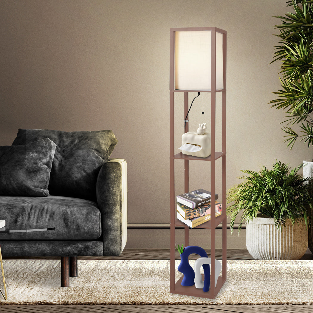 EMITTO LED Floor Lamp with Storage Shelf Brown-2006733078239776775