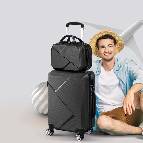 Slimbridge 2pcs 20"Travel Luggage Set Black-2006733061953294342