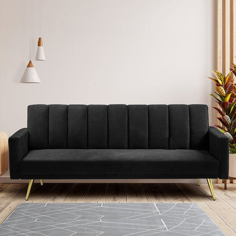Levede Sofa Bed Convertible Velvet Lounge Recliner Couch Sleeper 3 Seater Black-1954802342197071878