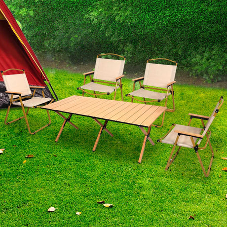 Levede Folding Camping Table Chair Set Oak-2018816888494231558