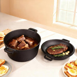 Toque 5.84L Double Dutch Oven 2 in 1 Cast Iron Pan - Rear View