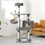 PaWz 130cm Cat Tree Toy Scratching Post Grey - Rear View