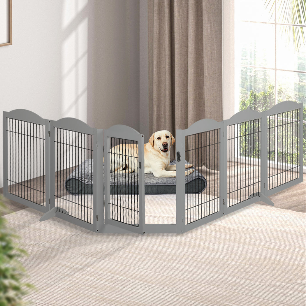 PaWz 6 Panels Pet Dog Playpen Puppy Grey-2006732991824531462