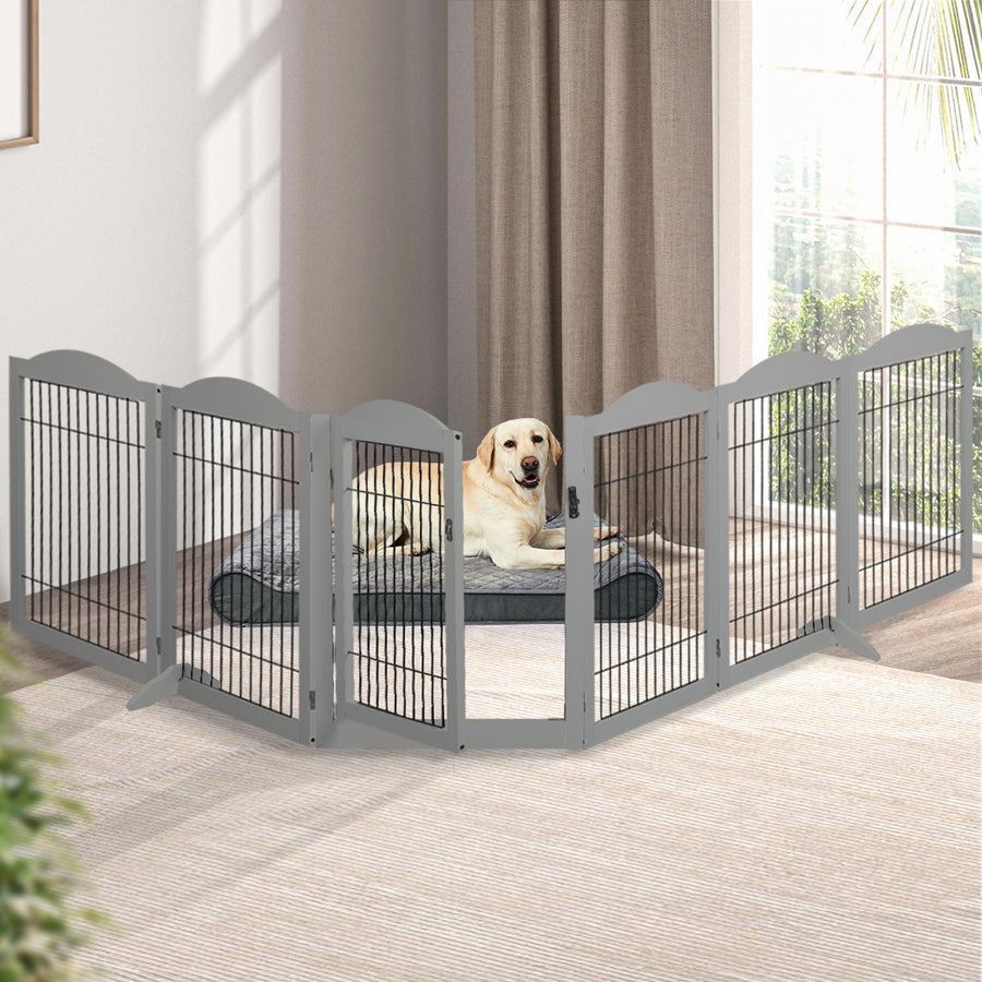 PaWz 6 Panels Pet Dog Playpen Puppy Grey-2006732991824531462