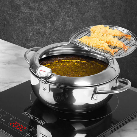 TOQUE 24cm Japanese Deep Frying Pan Silver-2018816702552346630