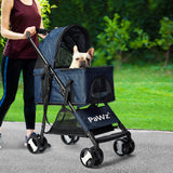 PaWz Large Pet Stroller Dog Cat Carrier Blue - Rear View