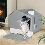 PaWz Fully Enclosed Cat Litter Box Mat Grey - Rear View