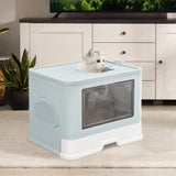 PaWz Foldable Cat Litter Box Tray Enclosed Blue - Rear View