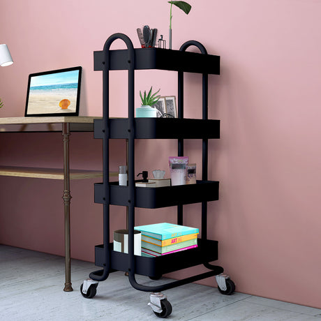 Levede 4 Tiers Kitchen Trolley Cart Black-2018816745485242374