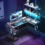 Levede L Shaped Gaming Desk with LED Lights Brown - Close-Up Angle