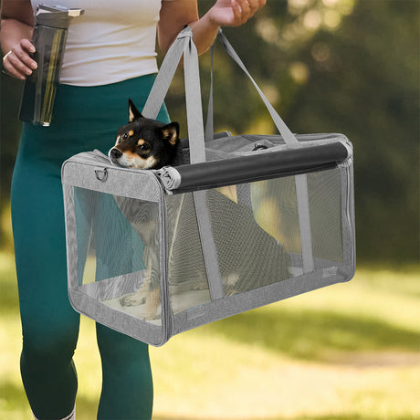 Pawz 3 in 1 Pet Soft Crate Dog Cat Carrier L Size Grey-1954802465652215814