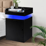 Levede Bedside Table USB Charger Outlet RGB Black - Close-Up Angle