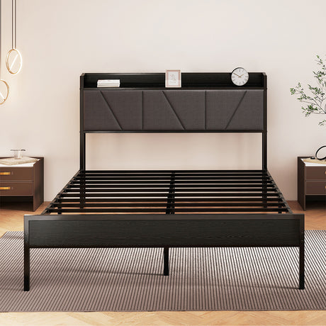Levede Double Bed Frame Steel Base with Headboard Grey-2006732772936388614